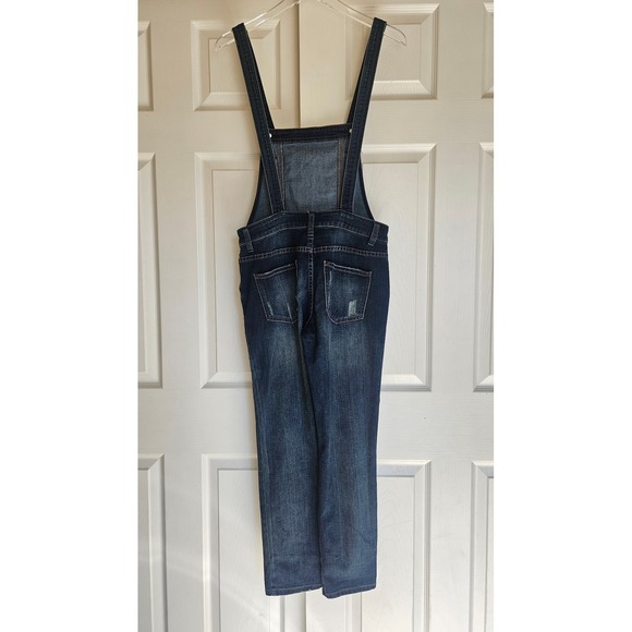 Free People Milo Washed Denim Overalls Dark Wash Distressed 5 Pocket Sz 26 - Picture 10 of 15